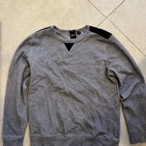 Boss Men's Gray Crewneck Sweater with Black Accents